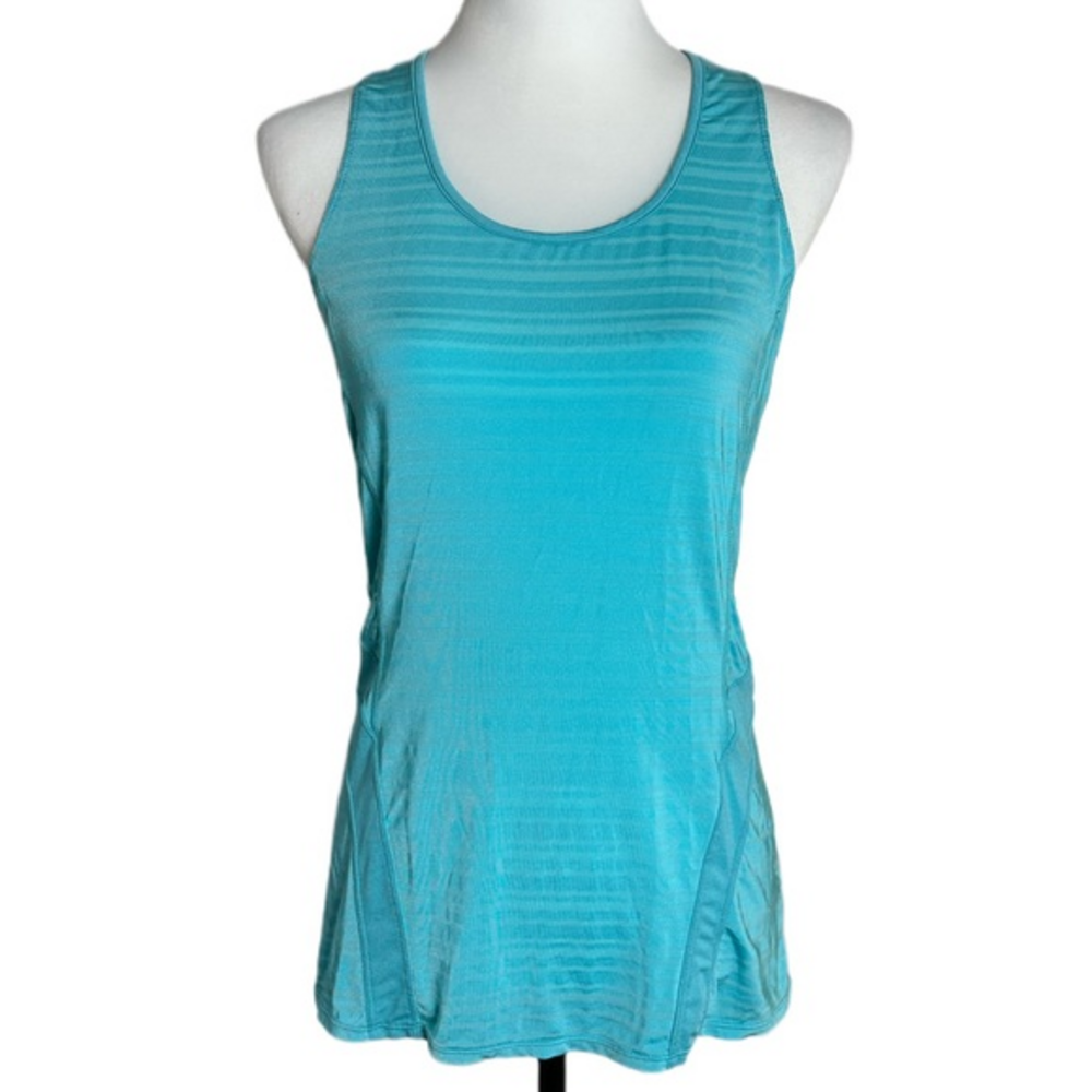 Athleta Aqua‎ Blue Striped Running Racerback Tank Top Zipper Back Size M